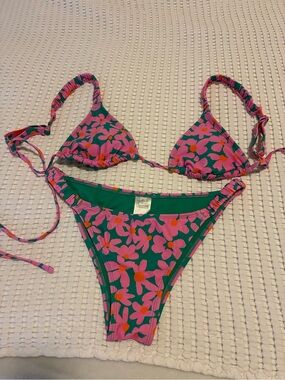 wild fable Pink & Green Floral Triangle Bikini Set